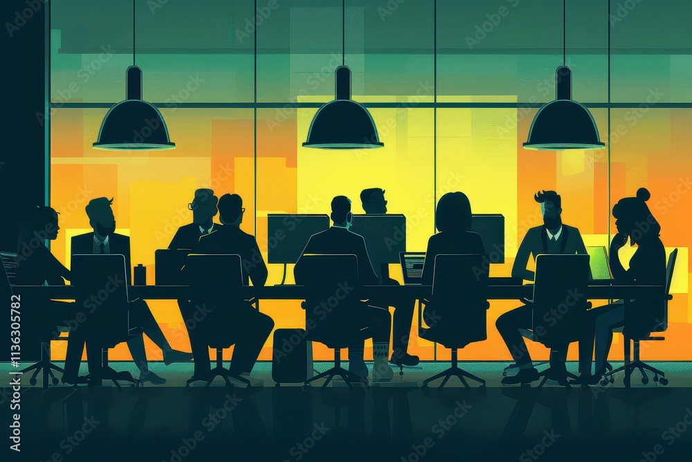 Virtual Team Brainstorming Session in Modern Office