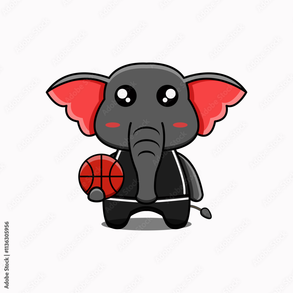 Naklejka premium vector design illustration of an elephant mascot holding a basketball
