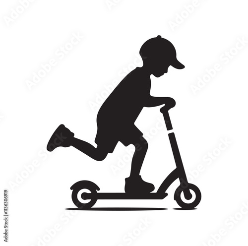 kid riding scooter silhouette vector illustration