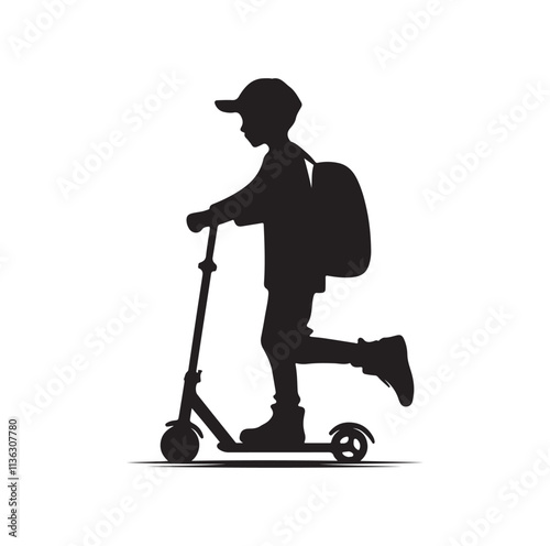 kid riding scooter silhouette vector illustration