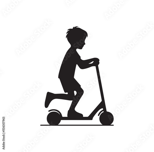 kid riding scooter silhouette vector illustration
