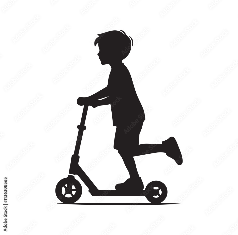 kid riding scooter silhouette vector illustration kid riding scooter silhouette vector illustration