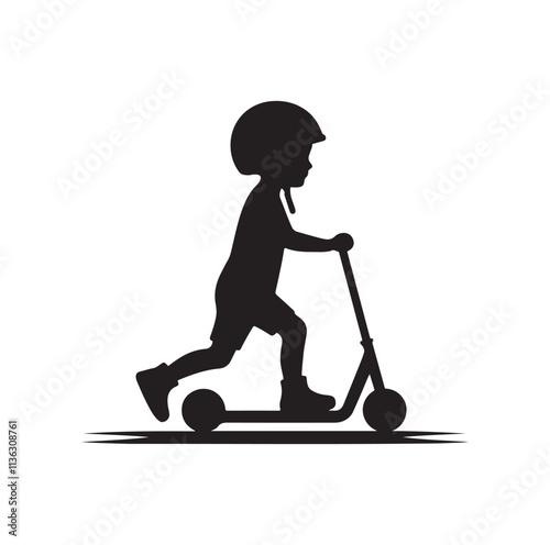 kid riding scooter silhouette vector illustration