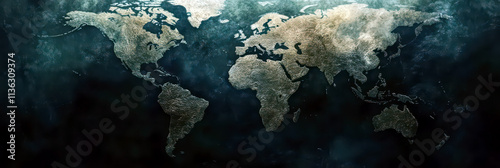 Earth day global awareness concept with artistic world map design. Horizontal banner Copy space