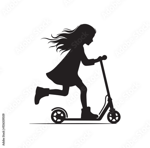 kid riding scooter silhouette vector illustration