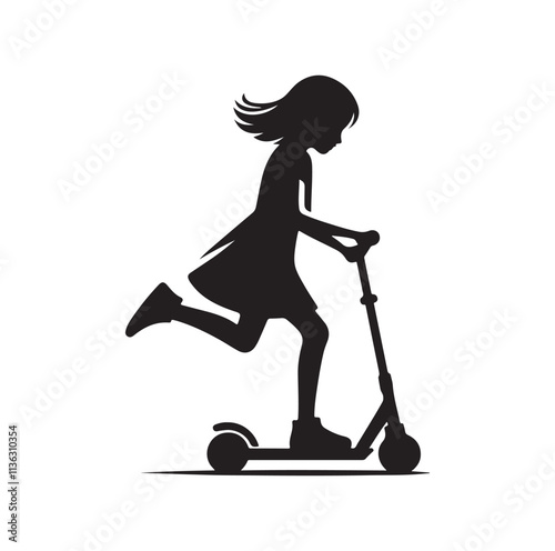 kid riding scooter silhouette vector illustration