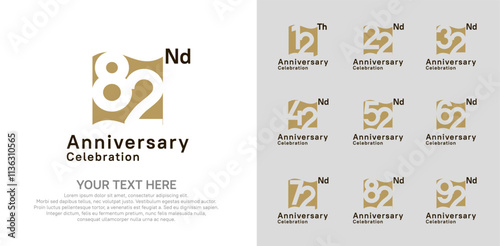 Anniversary logo set vector design, brown color for celebration event