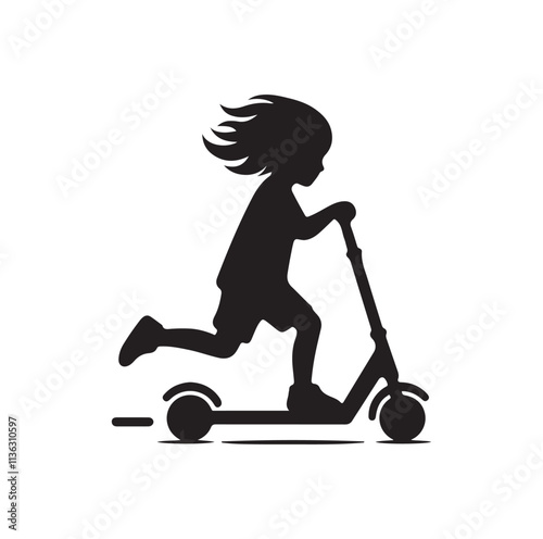 kid riding scooter silhouette vector illustration