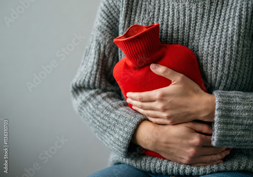 Warmth and comfort during a cold day with a hot water bottle in cozy knits photo