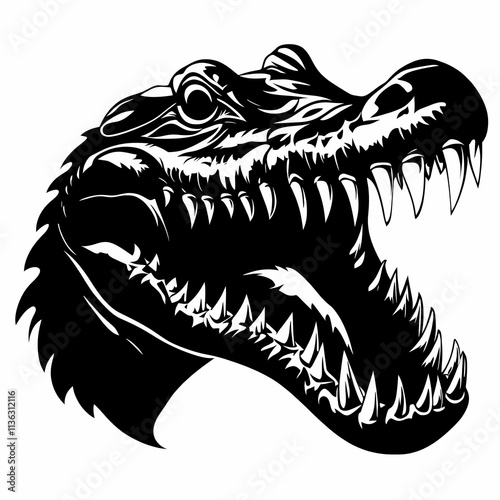 Dinosaur head illustration with sharp teeth and fierce expression photo