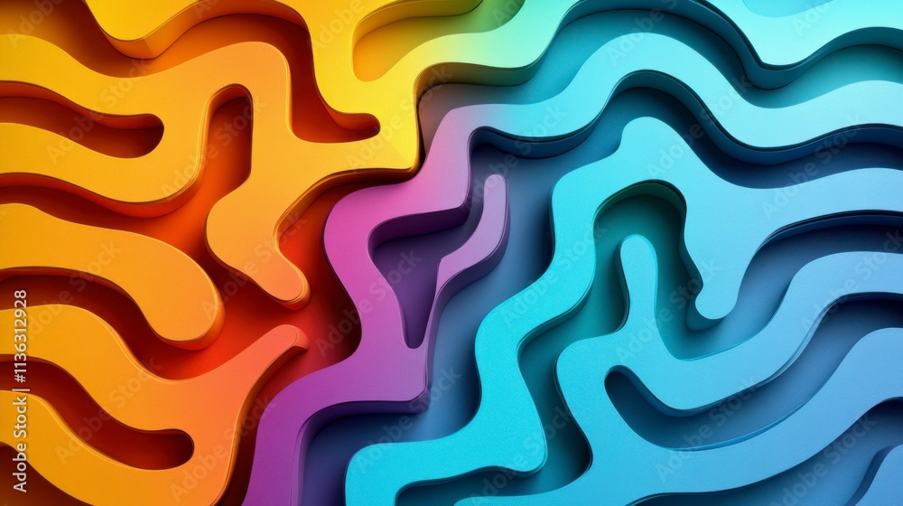Abstract folded paper maze set against a bright colorful background. A 3D-rendered composition highlighting the complex structure and vibrant interplay of color. Abstract folded paper maze set against a bright colorful background. A 3D-rendered composition highlighting the complex structure and vibrant interplay of color.