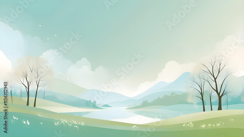 Background with scenery in eary spring