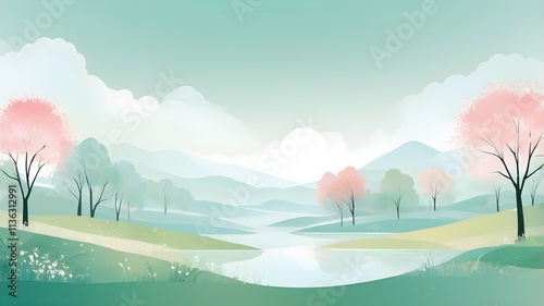 Background with scenery in eary spring