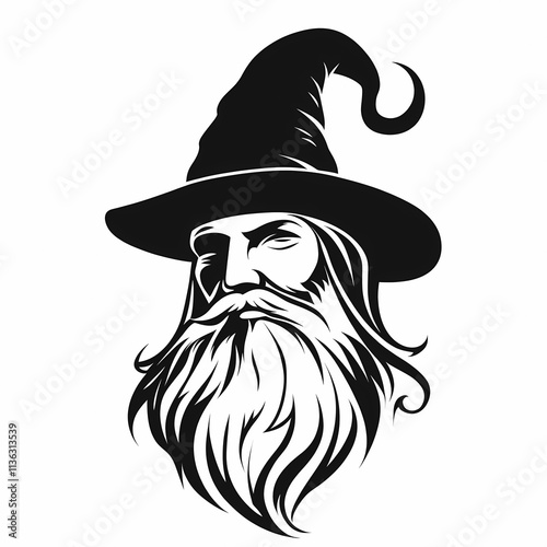 mystical wizard with long beard and pointed hat, exuding wisdom and magic