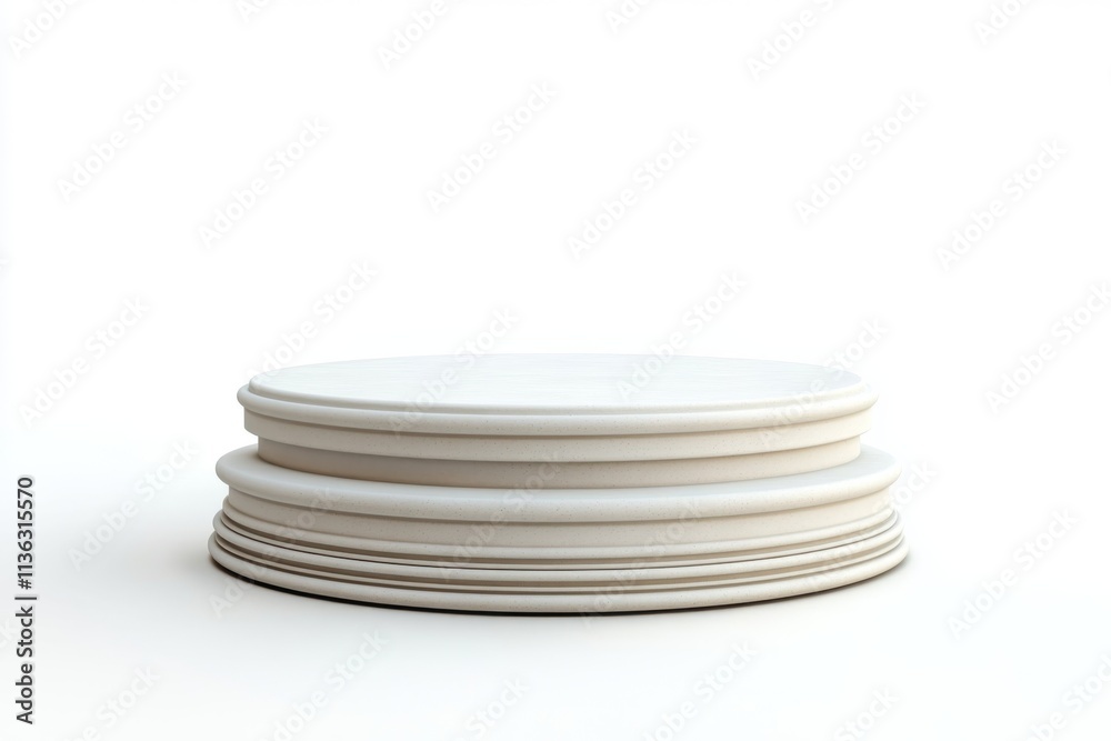 Obraz premium Elegant White Round Pedestal Two Tier Display Stand Product Showcase