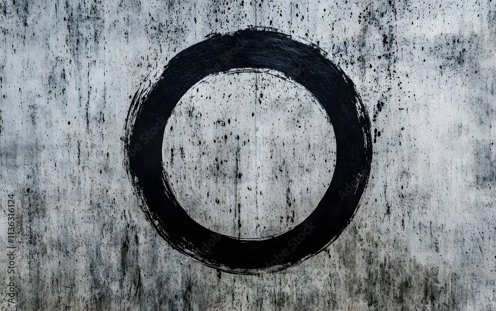 A large black circle painted on a textured gray wall, symbolizing simplicity and focus. A large black circle painted on a textured gray wall, symbolizing simplicity and focus.