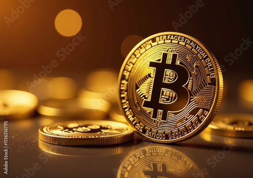 golden bitcoin shiny background make great promotional visual reflection plenty copy space important photo