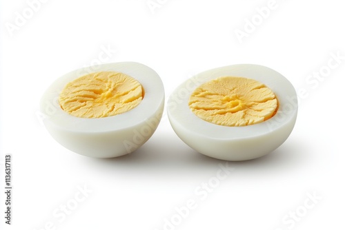 Two Halved Hard Boiled Eggs Close up Healthy Food