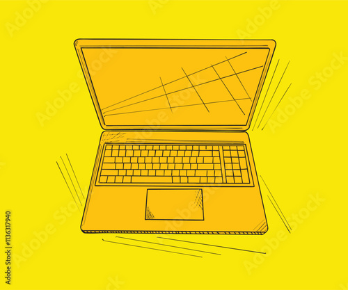 Open laptop sketch showing keyboard and trackpad