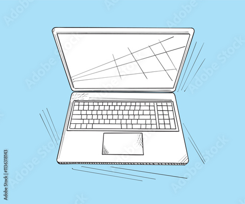 Open laptop sketch showing keyboard and trackpad