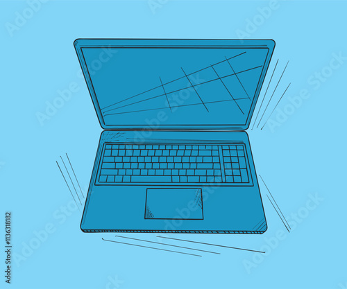 Open laptop sketch showing keyboard and trackpad