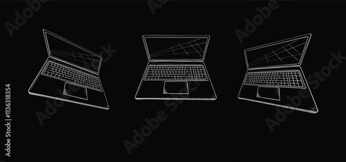 Open laptop sketch showing keyboard and trackpad