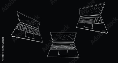 Open laptop sketch showing keyboard and trackpad