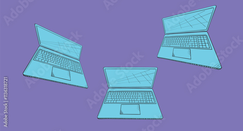 Open laptop sketch showing keyboard and trackpad