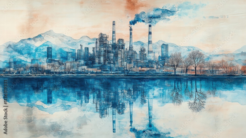 Obraz premium Industrial Landscape Reflection