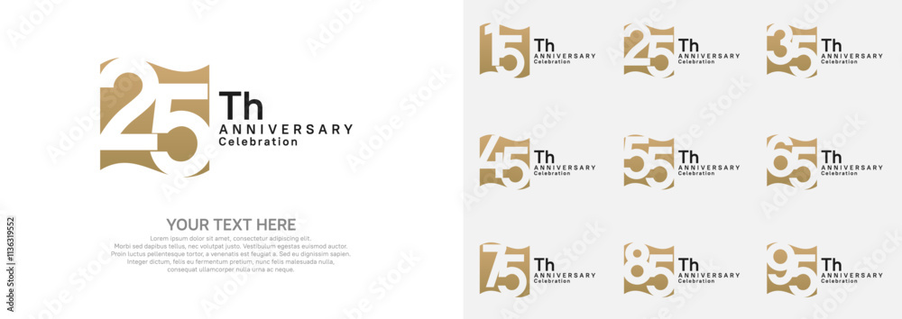 Naklejka premium Anniversary logo set vector design, brown color for celebration event