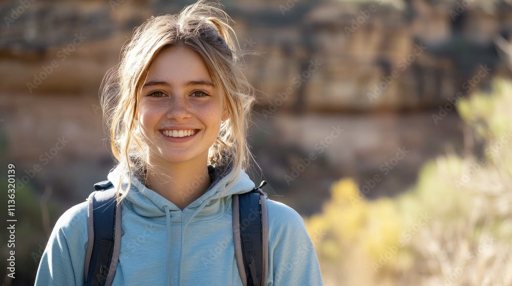 Australian girl in blue athleisure doing outdoor activity at grand canyon Australian girl in blue athleisure doing outdoor activity at grand canyon