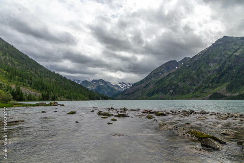 Multinskoye lake. Lake number two (second lake or middle lake). The Multin lakes near Multa village, Altai republic, Russia photo