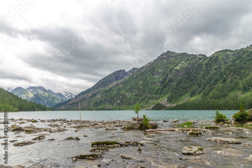 Multinskoye lake. Lake number two (second lake or middle lake). The Multin lakes near Multa village, Altai republic, Russia photo