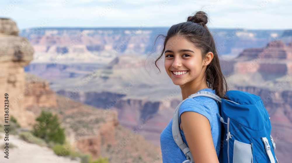 Canadian girl in blue athleisure doing outdoor activity at grand canyon Canadian girl in blue athleisure doing outdoor activity at grand canyon
