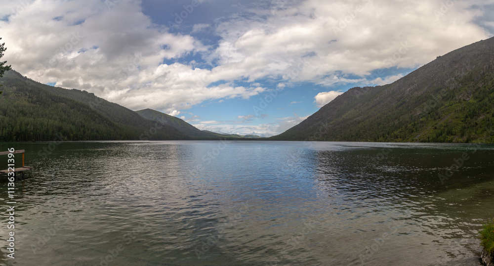 Multinskoye lake. Lake number three (or third lake or lower lake). The Multin lakes near Multa village, Altai republic, Russia