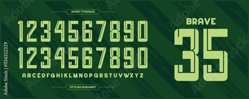 Bold stylish number. Sport jersey design concept with green color combination. Custom sport uniform vector illustration.