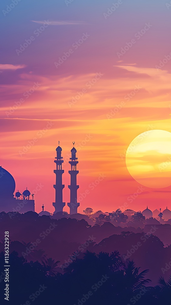 Obraz premium Mosque Silhouette at Sunset