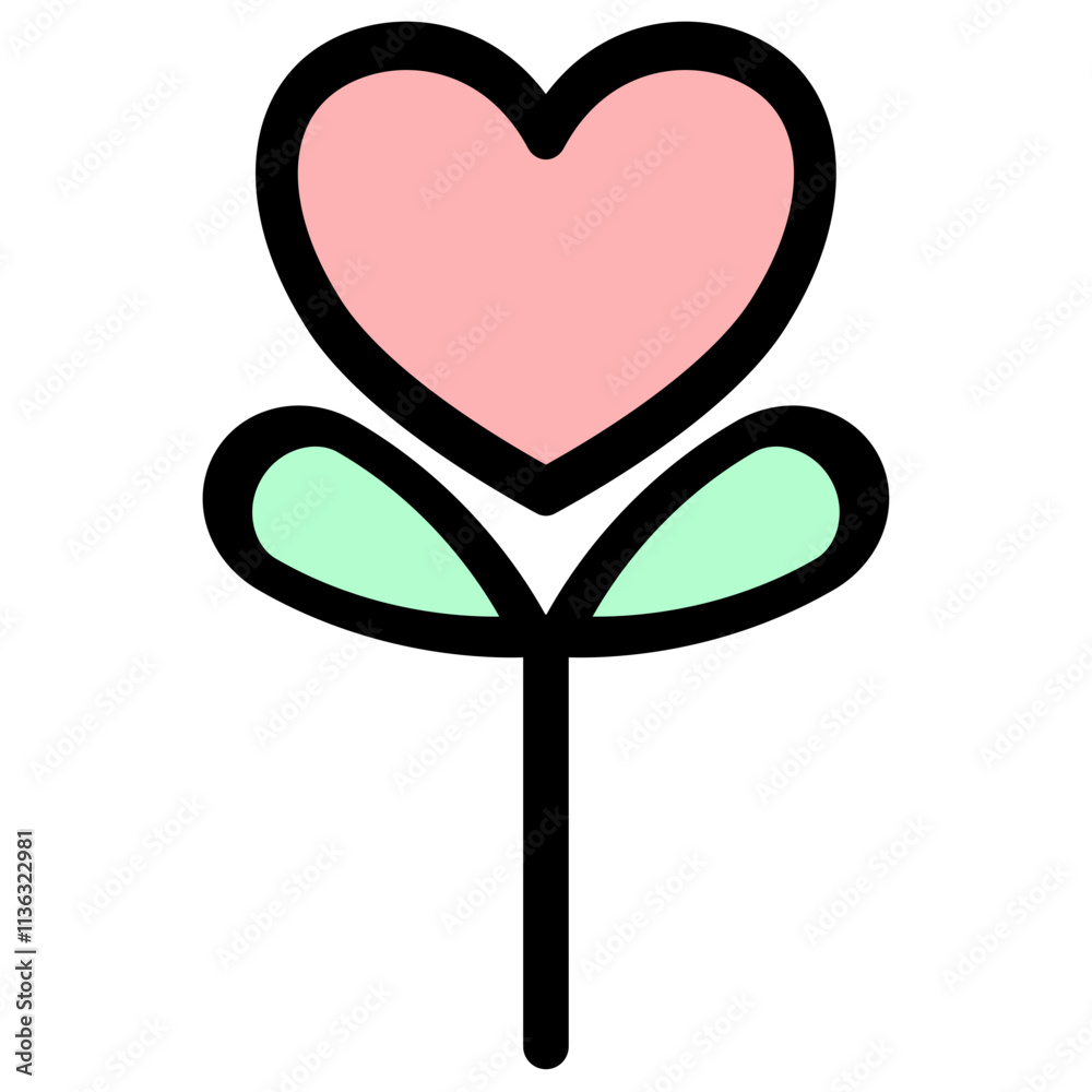 Love flower with an heart - clean and modern valentines day icon. Love flower with an heart - clean and modern valentines day icon.