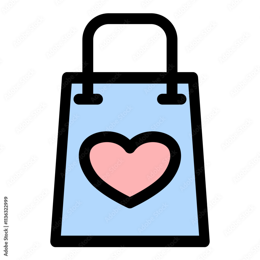 Shopping bag with an heart - clean and modern valentines day icon. Shopping bag with an heart - clean and modern valentines day icon.