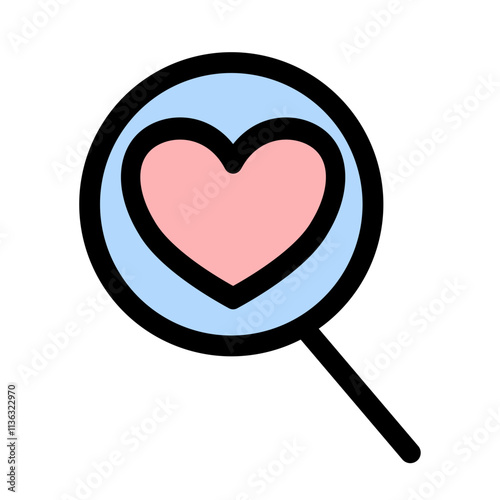Love magnification glass - clean and modern valentines day icon.