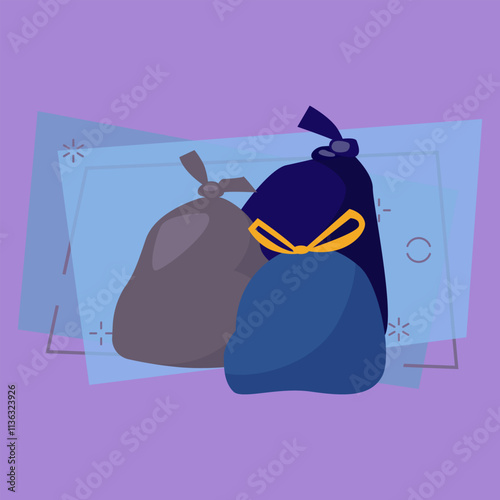 Plastic bags with garbage. Litter in polyethylene sacks. Vector illustration can be used for topics like garbage, trash, unsorted waste, recycling