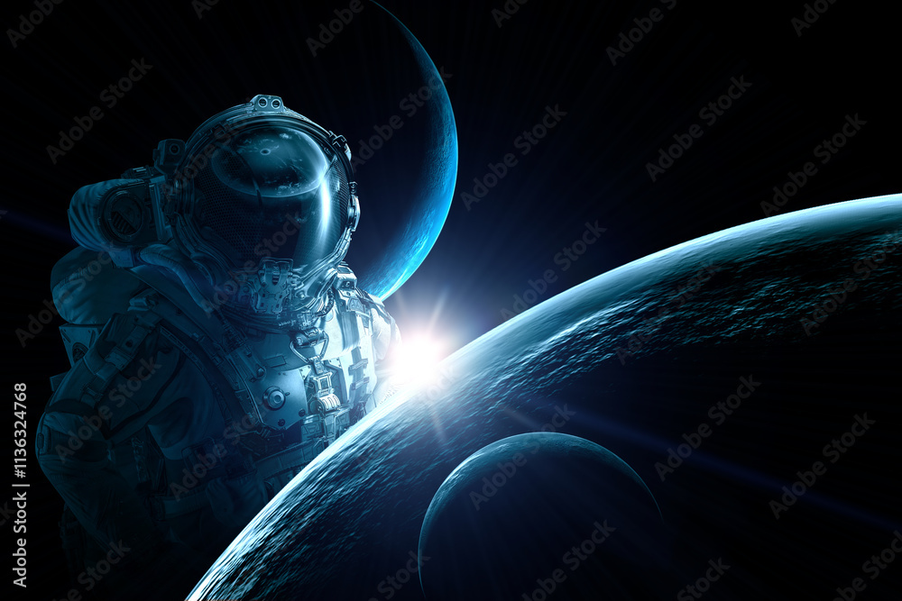 Astronaut at spacewalk. Mixed media