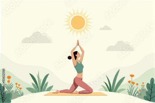 A meditative background featuring soft light, a tranquil yoga pose, and glowing natural elements, evoking inner peace and calmness..