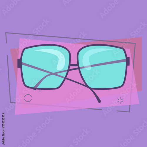 Stylish big eyeglasses. Spectacles with blue lens. Vector illustration can be used for topics like vacation, sun, tourist, fashion, unisex