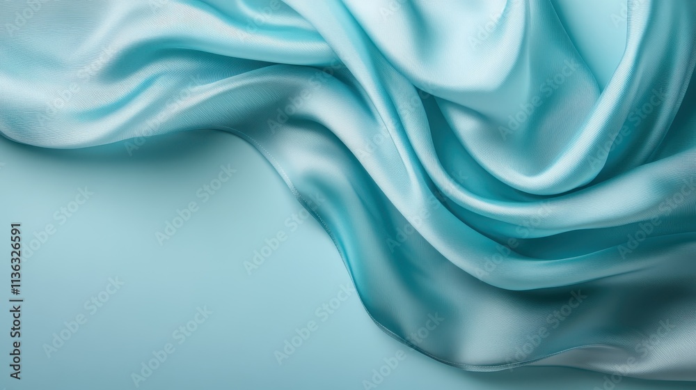 Obraz premium The image showcases elegant waves in a blue silk fabric, emanating a sense of fluidity and grace, capturing the essence of luxury and artistic refinement.