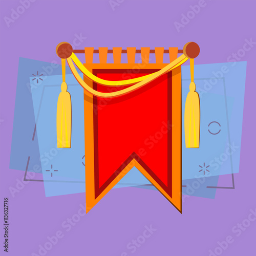 Red heraldic flag vector illustration. Pennant, medieval knight, decoration. Monarchy attributes concept. Vector illustration can be used for topics like history, symbols, party