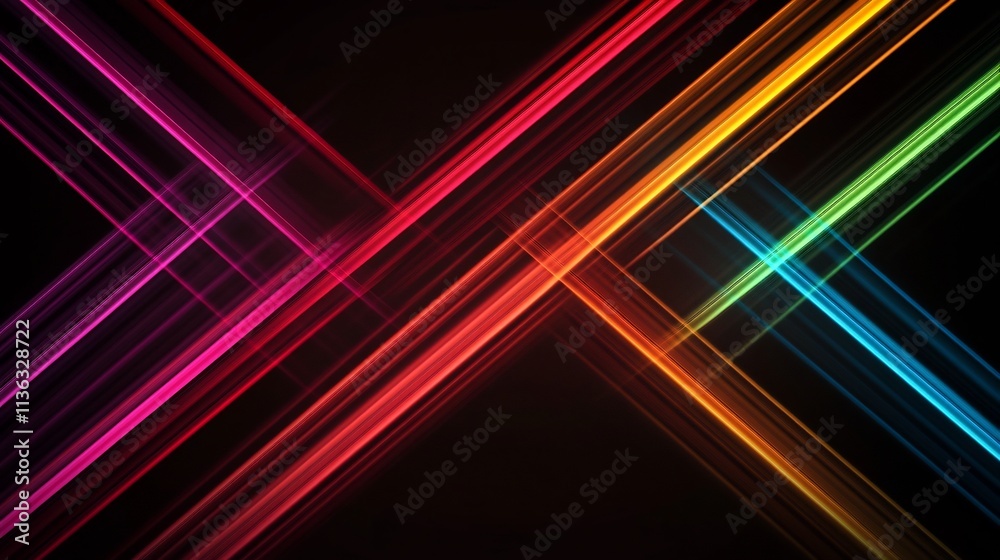 Vibrant Diagonally Crossing Laser Beams Forming an Energetic Composition on Dark Background Vibrant Diagonally Crossing Laser Beams Forming an Energetic Composition on Dark Background