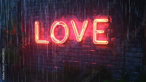 Wallpaper Mural A vintage neon sign displaying LOVE on weathered brick wall, illuminated by soft rain. Valentine concept Torontodigital.ca
