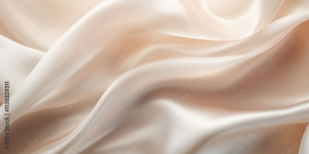 Fototapeta premium Light beige color silk satin texture surface decorative background. Romantic soft fashion template scene