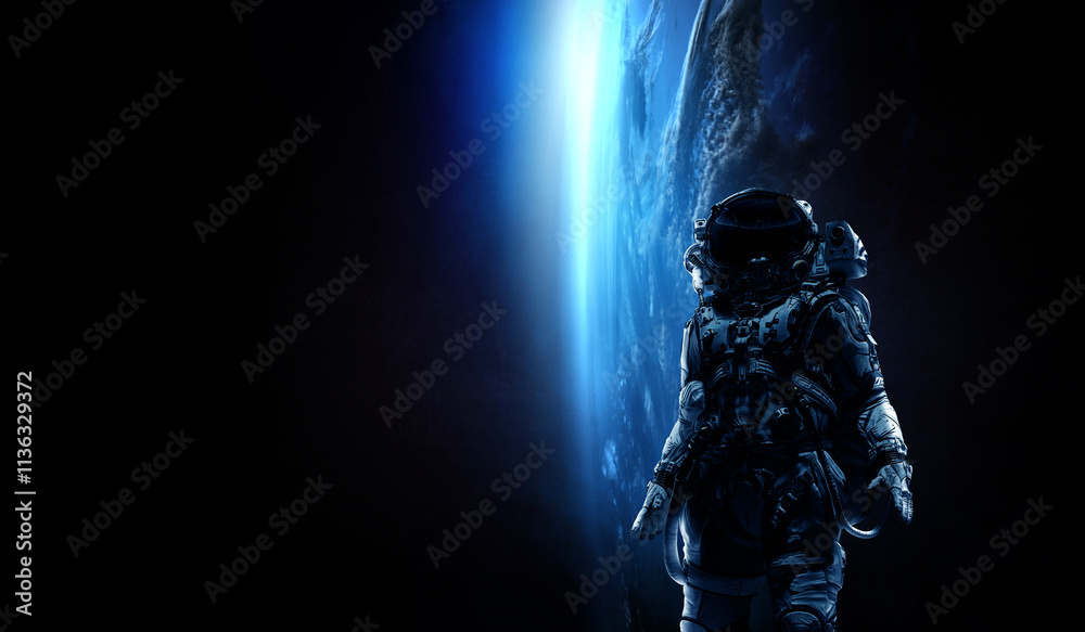 Astronaut at spacewalk. Mixed media